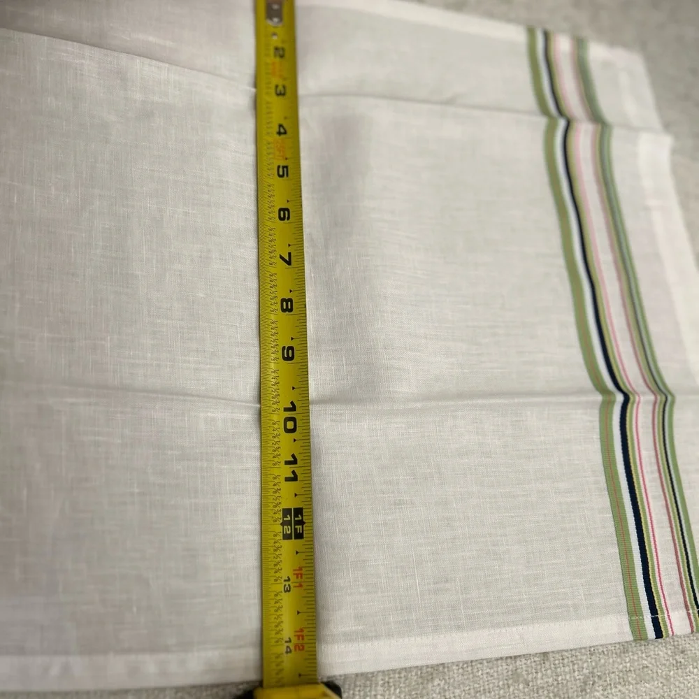 Pottery Barn White Linen Ribbon Guest Towel Set of Two NWT